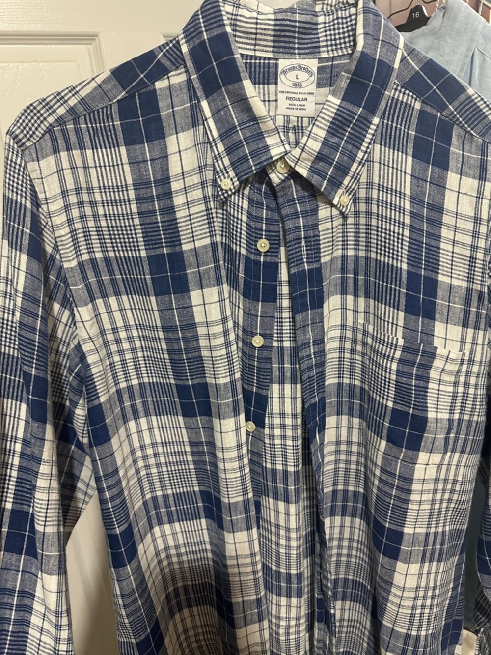 Brooks Brothers Blue and White Plaid Button-Down Shirt